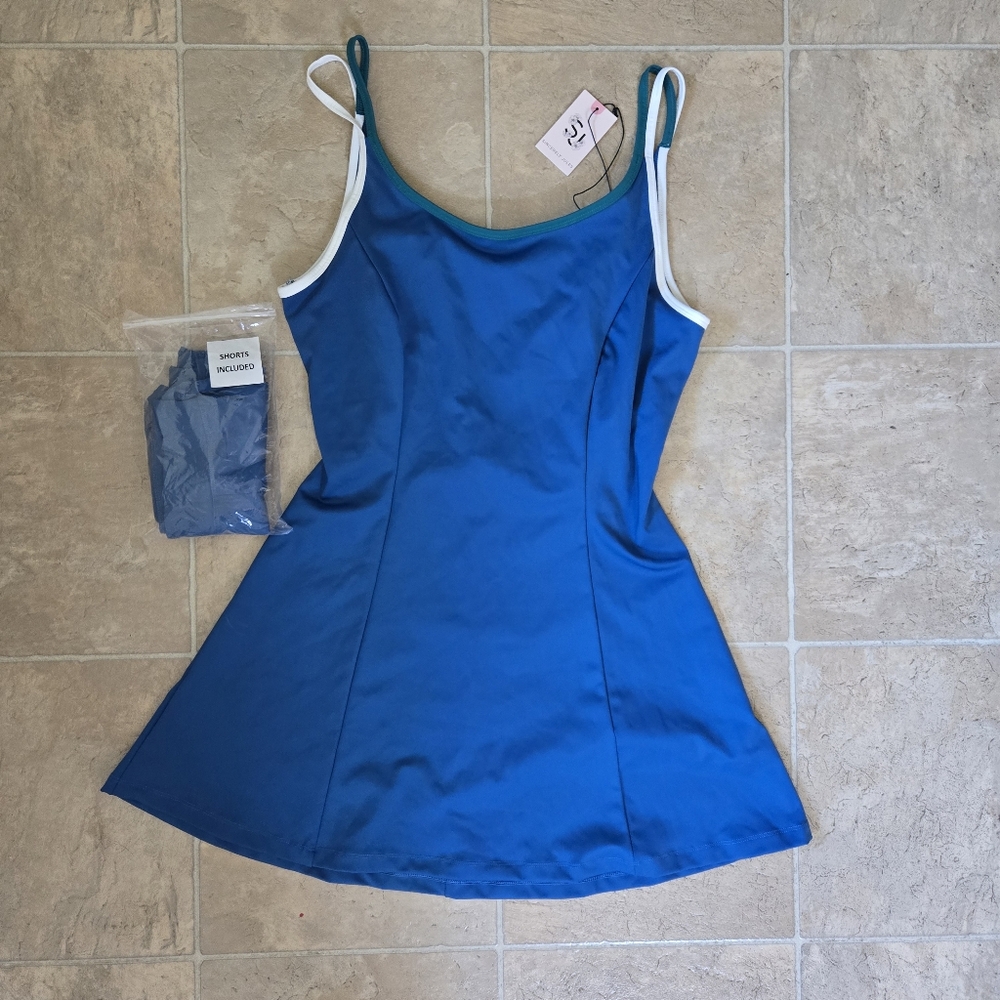 Sincerely Jules blue open back tennis golf dress & bike shorts set size X-Large